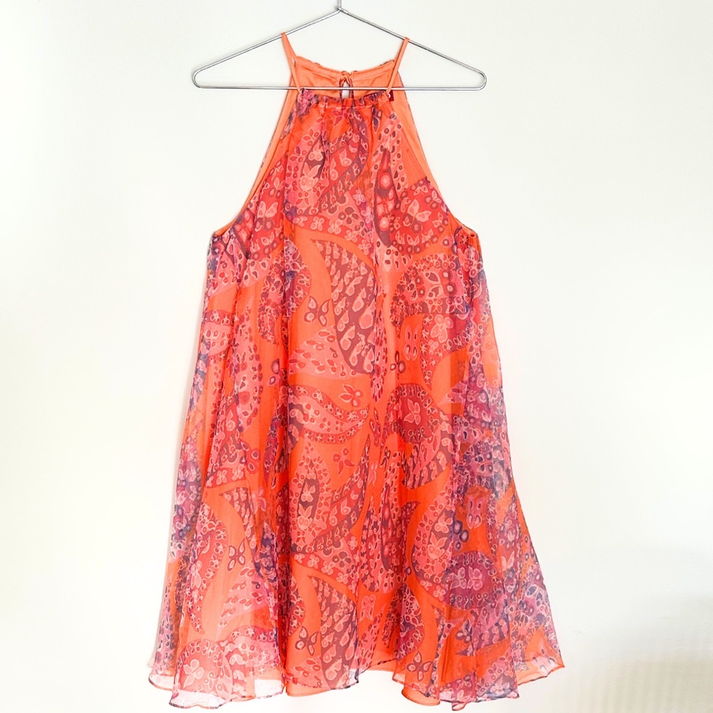 STAUD Paisley Organza Overlay A-Line Mid-Length Dress Size XS